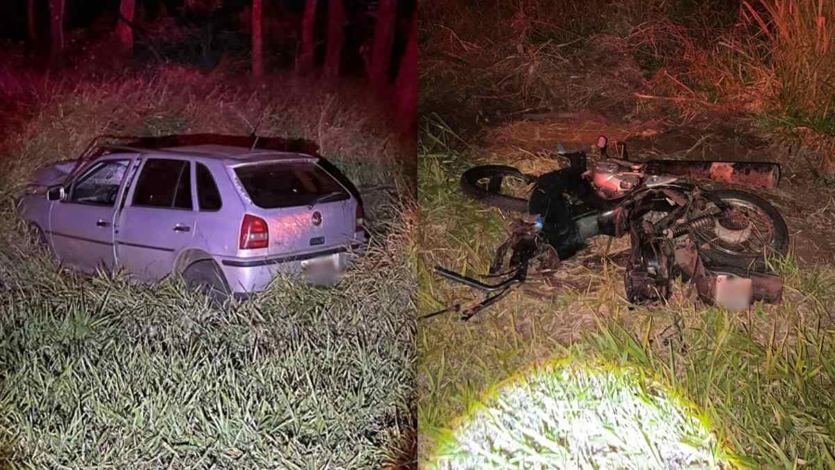 Pai e filho estavam em motocicleta quando foram atingidos por carro que realizava ultrapassagem